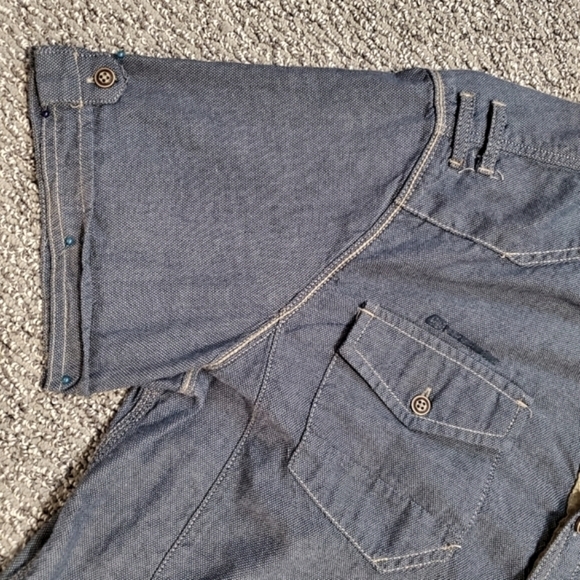 POINT ZERO MENS BLUE DENIM CHAMBRAY BUTTON DOWN SHIRT SEERSUCKER SEMI FIT LARGE - Picture 5 of 8